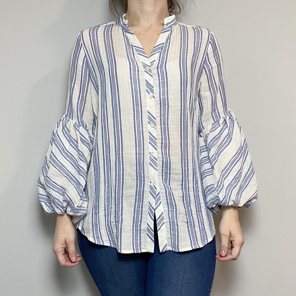 Etcetera White Blue/Metallic Striped Blouse